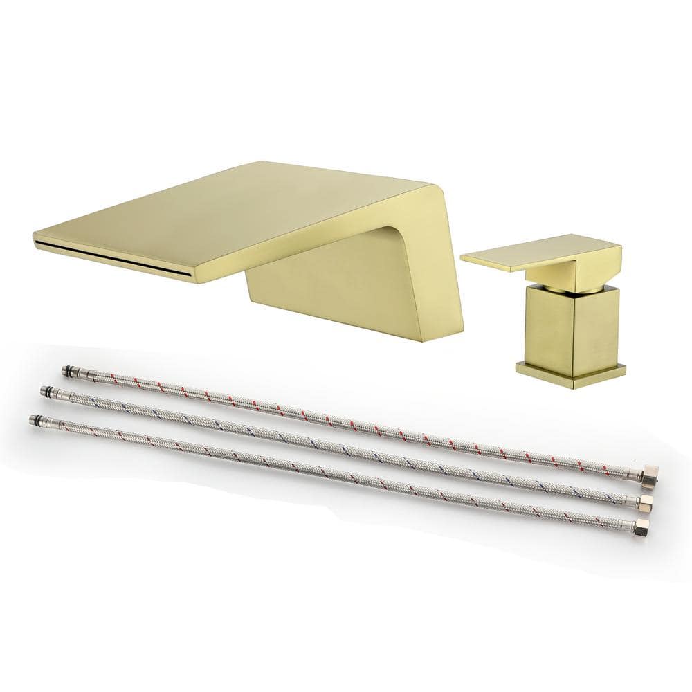 WATWAT Gaberi 8 in. Widespread Single Handle Waterfall Spout Bathroom Faucet in Brushed Gold (Valve Included)
