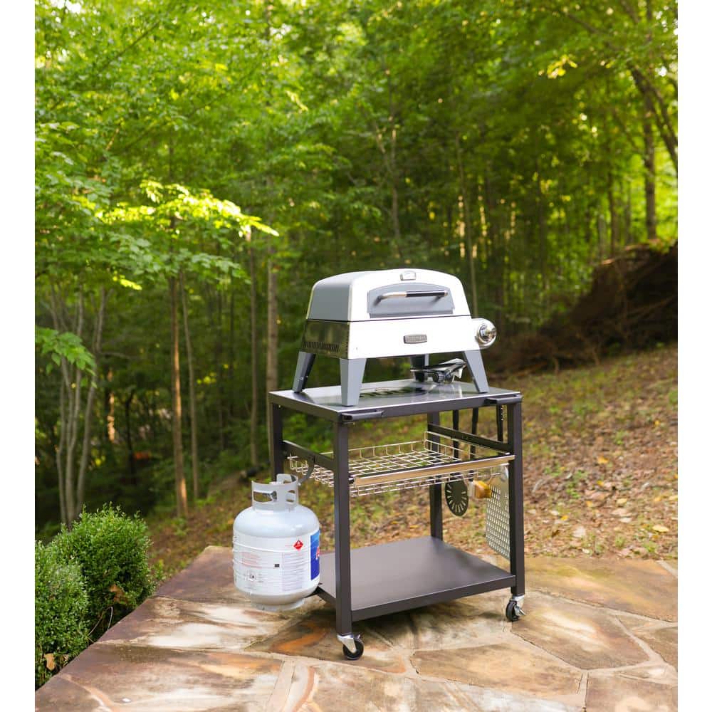 NUUK Stainless Steel Rolling Outdoor Pizza Oven Table with Shelves