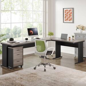 Lanita 83 in. L-Shaped Gray Engineered Wood 3-Drawer Executive Desk, Large Computer Desk with Mobile File Cabinet