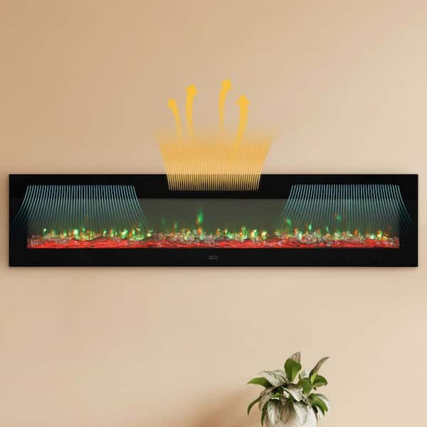 72 in. Wall Mount Electric Fireplace with 12-Flame Colors and 5-Brightness, Timer, Thermostat, Fireplace Heater in Black