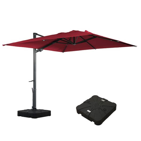 Mondawe 10 ft. Square Aluminum Cantilever Outdoor Tilt Patio Umbrella in Red with Base Weight Stand