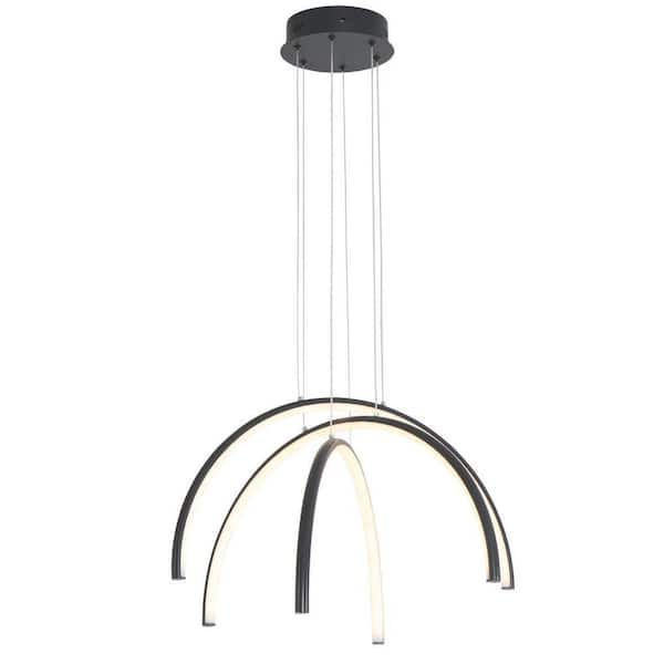 3 Lights Linear Integrated LED Black Chandelier for Dining Room Bedroom Foyer Smart WI-FI