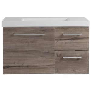 Larissa 37 in. W x 19 in. D Wall Hung Bath Vanity in White Washed Oak with Cultured Marble Vanity Top in White with Sink