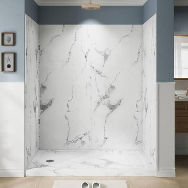 36 in. D x 60 in. W x 80 in. H 4-Piece Easy Glue Up Alcove Shower Wall Surround Shower Wall Set in Carrara White