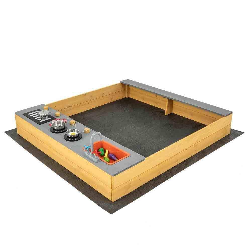 Sand Box 5 4.75 ft. W x 5 ft. L Wooden Sandbox Kids Sand Pit with Kitchen Playset ...