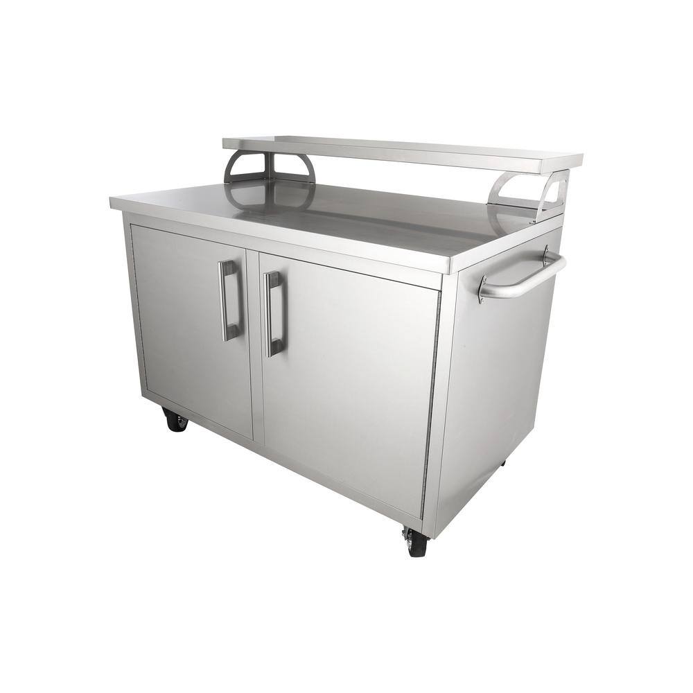 Casa Nico's All-Metal 48'' Stainless Steel (Grade 304) Freestanding Fully Sealed Bar Cabinet with Heavy Duty Locking Casters & Adjustable Bar Top