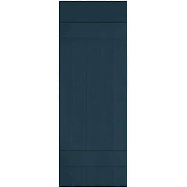 Ekena Millwork 17-1/2 in. x 24 in. Lifetime Vinyl Custom Five Board Joined Board and Batten Shutters Pair Midnight Blue