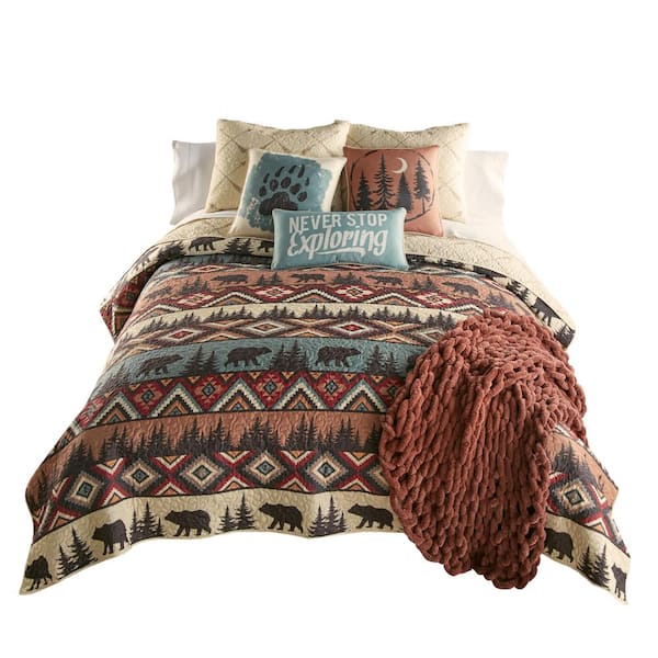 DONNA SHARP Bear Totem Multicolor 3-Piece Polyester King Quilt Set