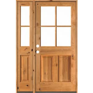 50 in. x 80 in. Knotty Alder Right-Hand/Inswing 4-Lite Clear Glass Clear Stain Wood Prehung Front Door/Left Sidelite