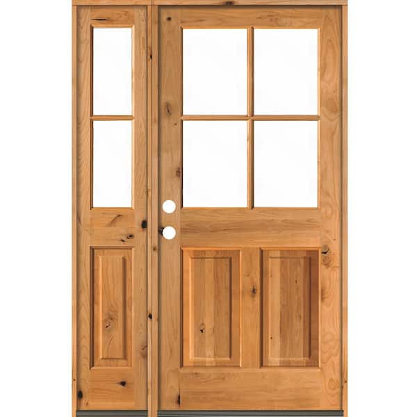 Krosswood Doors 50 in. x 80 in. Knotty Alder Right-Hand/Inswing 4-Lite Clear Glass Clear Stain Wood Prehung Front Door/Left Sidelite