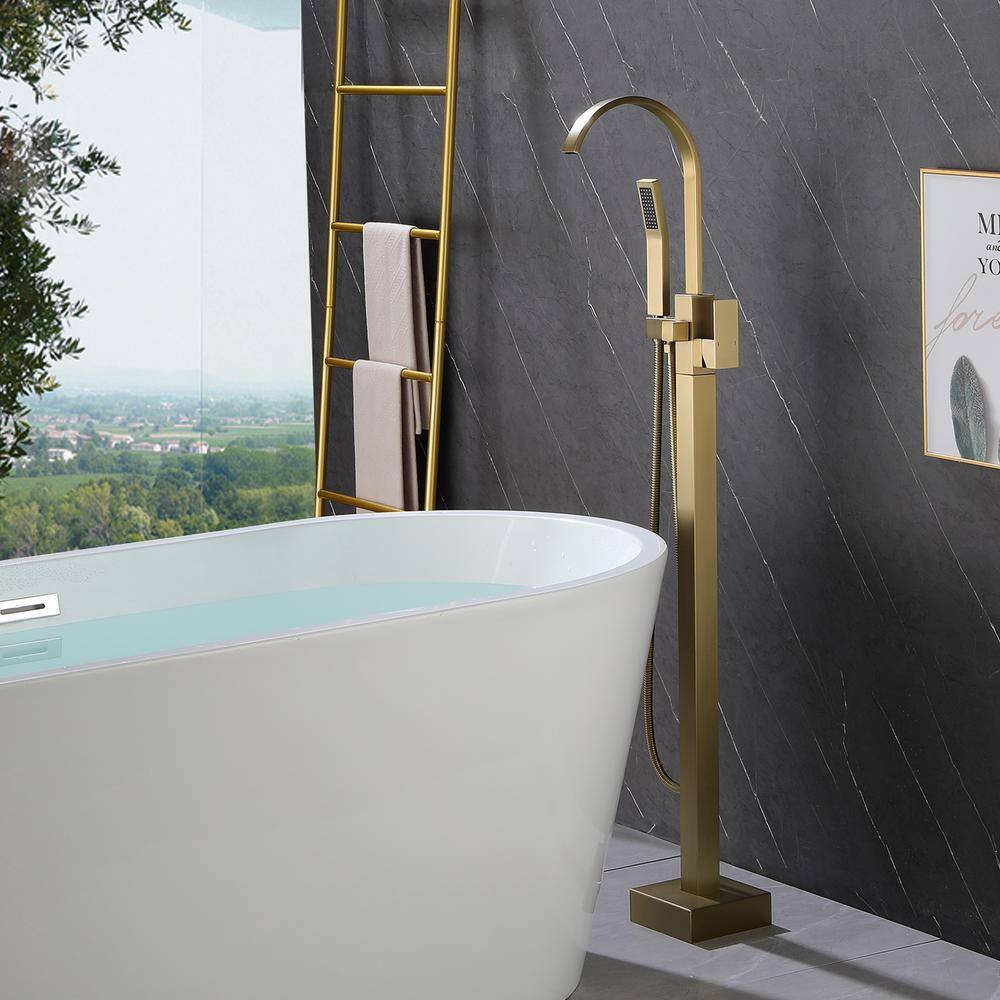 Gold Brass Freestanding Tub Faucet with Hand Shower