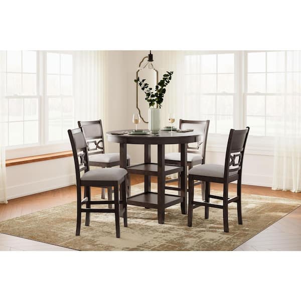 Langwest 36 in. H Dark Brown Round Bar Table Set Seats 4 with Shelves