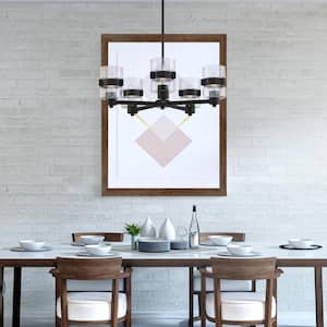Midnight LA 5-Light Matte Black Chandelier with Clear Glass Dual Shades For Dining Rooms