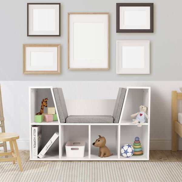 Kids Bookcase with Storage White