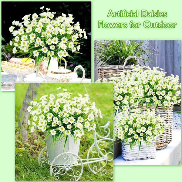 Afoxsos 13 in White Outdoor Artificial Daisy Mums Flower Bundles