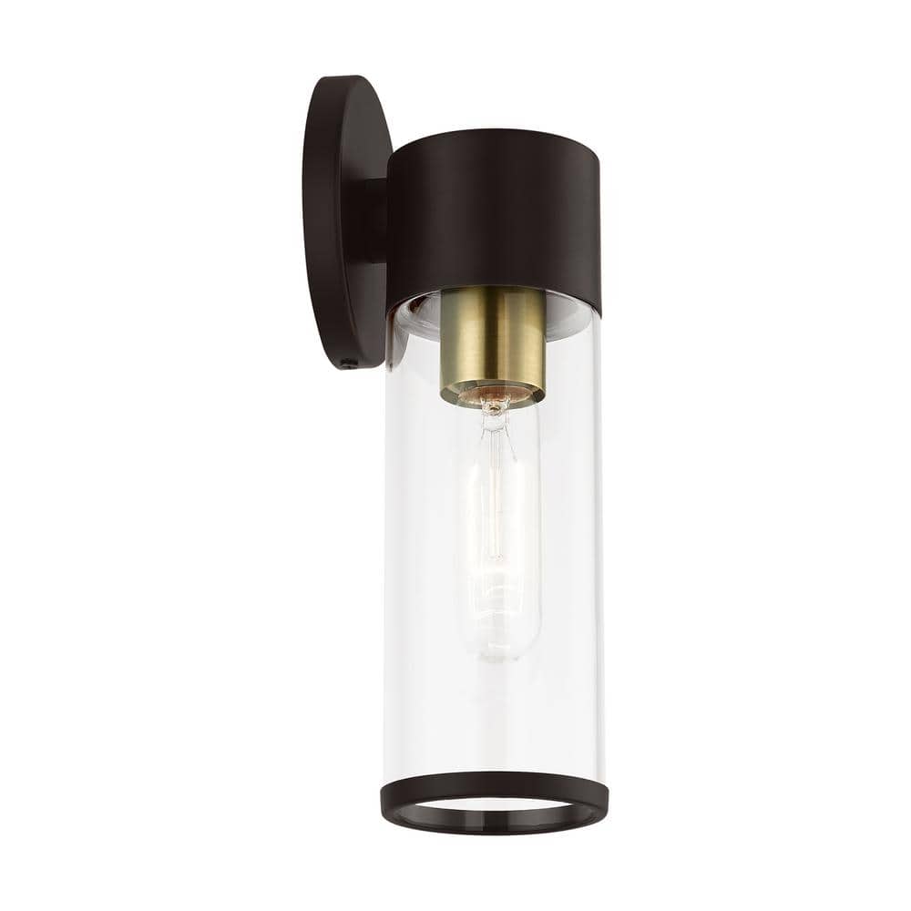 Antique Brass and Bronze Dimmable Wall Sconce with Clear Glass Shade