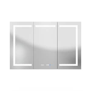 48 in. W x 32 in. H Rectangular Tri-View Large Silver Recessed/Surface Mount Medicine Cabinet with Mirror and Lighting
