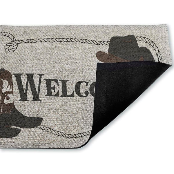 Welcome Cowboy Rope & Boots Black 18 in. x 30 in. Polyester Non-Slip Outdoor Door Mat