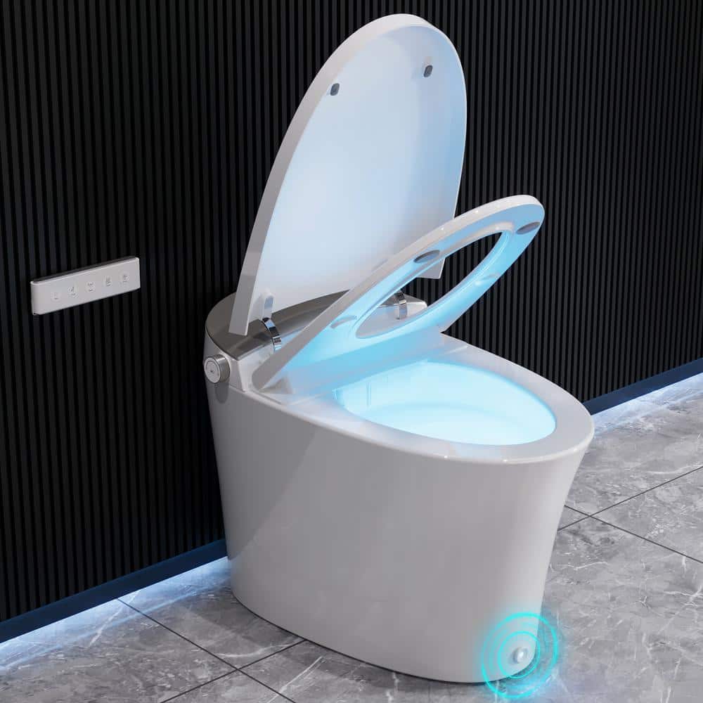 Elongated White Ceramic Smart Bidet Toilet with Heated Seat