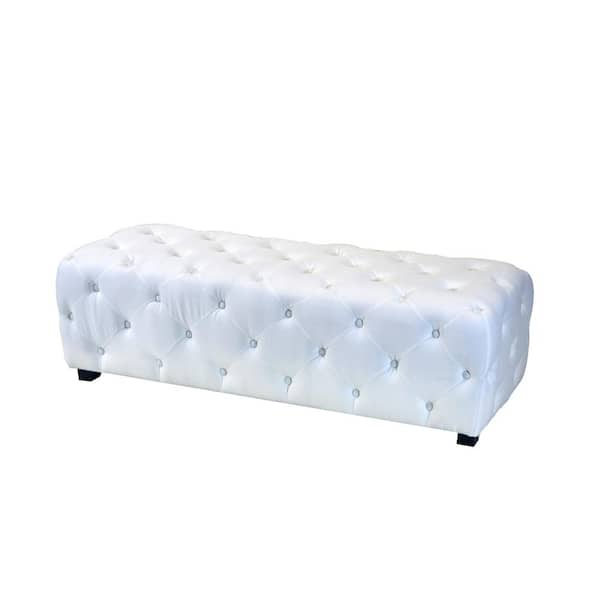 Warehouse of Tiffany Mikome White Textile Tufted Bench Ottoman