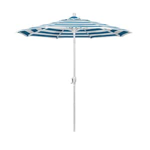 7.5 ft. Matted White Aluminum Market Push Button Tilt Crank Lift Patio Umbrella in Cabana Regatta Sunbrella