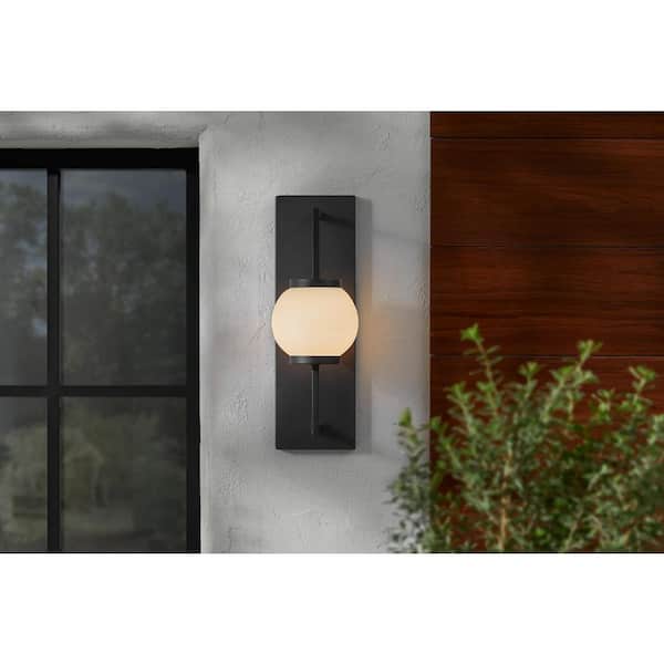 Kalispell 18.75 in. 1-Light Black Modern Outdoor Wall Light Fixture with Frosted Glass