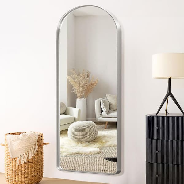 Dovelina 28 in. W x 71 in. H Arched Alloy Aluminum Deep Design Framed Modern Silver Floor Mirror