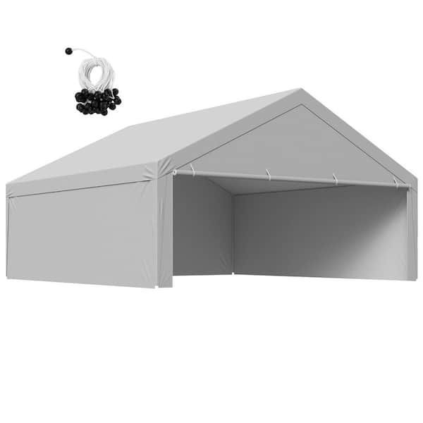 20 x 20 x 11.58 ft. Carport Replacement Canopy, Portable Garage Tent with Side Panels, UV & Waterproof, Grey