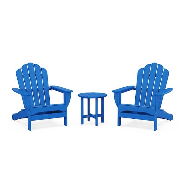 Trex Outdoor Furniture Pacific Blue 3-Piece Plastic Patio Conversation Set in Oversized Adirondack Monterey Bay