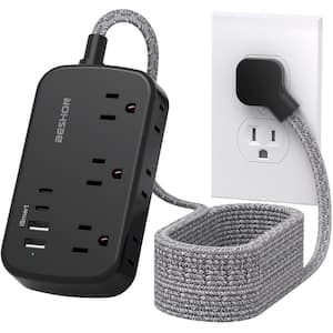 15 ft. Flat Plug Power Strip Extension Cord with 6-Outlets 2 USB-A, 2 USB-C and No Surge Protector, Cruise Ship Approved