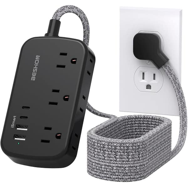 Lukyamzn 15 ft. Flat Plug Power Strip Extension Cord with 6-Outlets 2 USB-A, 2 USB-C and No Surge Protector, Cruise Ship Approved