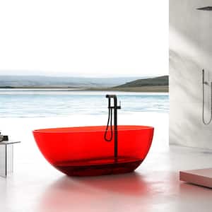 67 in. x 34 in. Freestanding Oval Soaking Stone Resin Bathtub in Pure Resin Red with Polished Chrome Pop Up Drain