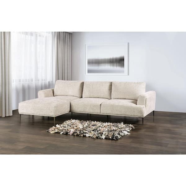 Orlandi 114 in. Flared Arm 1-Piece Chenille L-Shaped Sectional Sofa in Light Brown with Extendable Backrest Left Facing