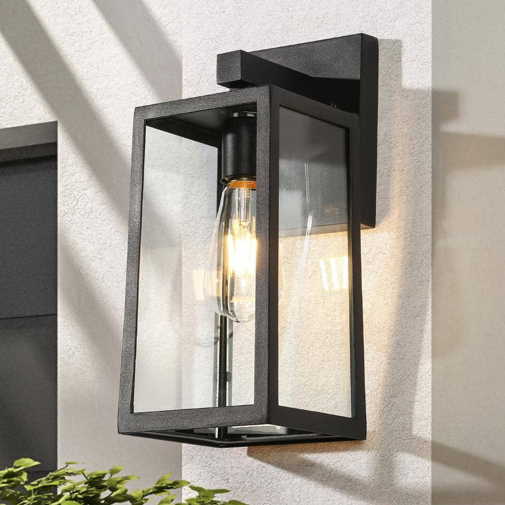 Modern 13.4 in. Textured Black Outdoor Hardwired Lantern Sconce with Clear Glass Shade and No Bulb Included price history on PriceWatchPro