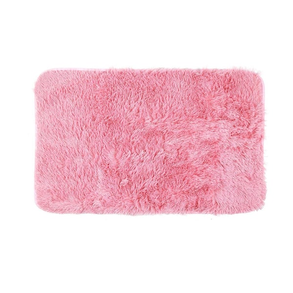 Pink 3-Piece Shaggy Bath Mat Set, Bathroom Rugs with U-Shaped Rug and Toilet Lid Cover, Non-Slip Soft Floor Mat