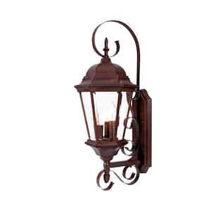 New Orleans Collection 3-Light Burled Walnut Outdoor Wall Lantern Sconce