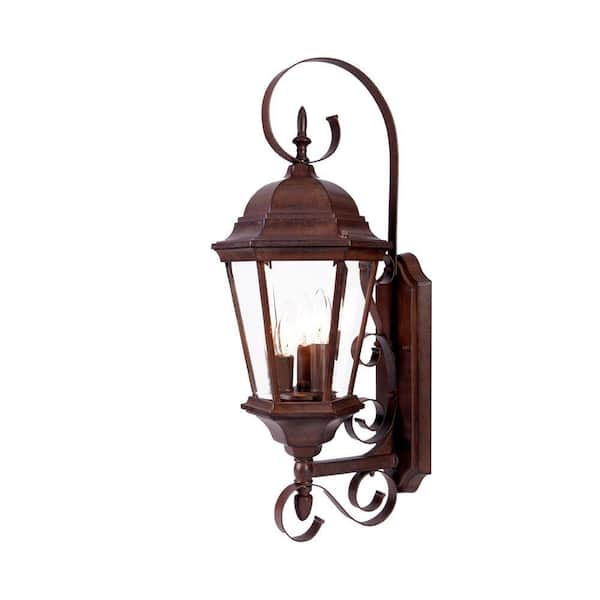 Acclaim Lighting New Orleans Collection 3-Light Burled Walnut Outdoor Wall Lantern Sconce