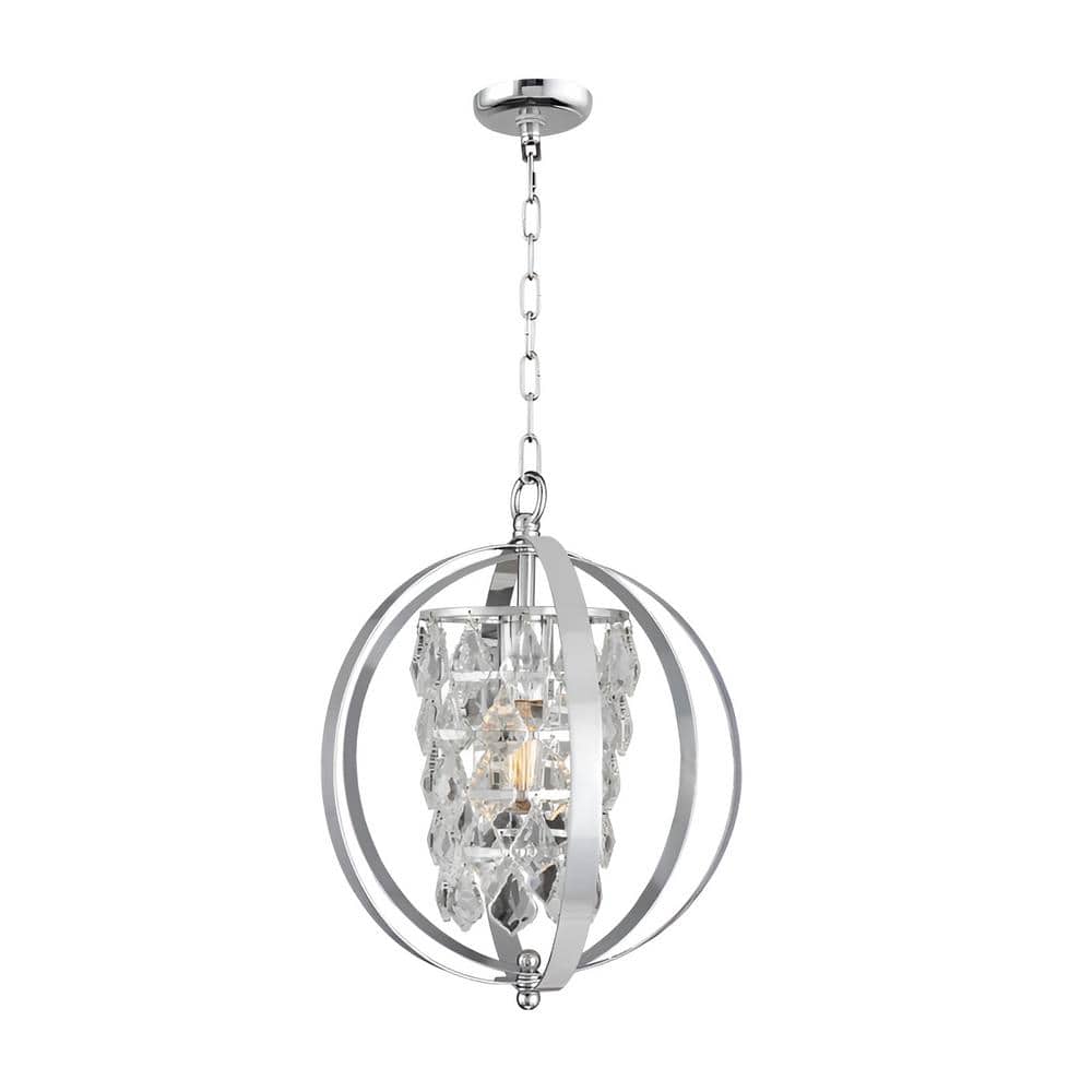 Tallulah 100 -Watt 1-Light Brushed Chrome Shaded Pendant Light with Crystal