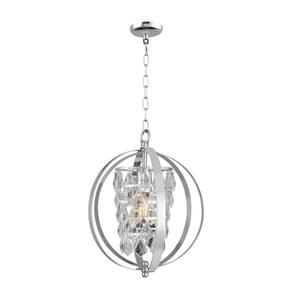 Tallulah 100 -Watt 1-Light Brushed Chrome Shaded Pendant Light with Crystal and Metal Globe Shade, No Bulbs Included