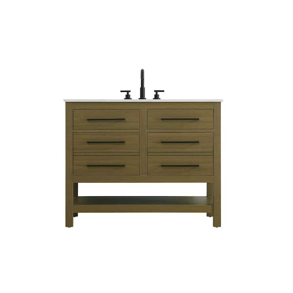 42 in. Single Sink Chestnut Brown Bath Vanity with White Engineered Marble Top