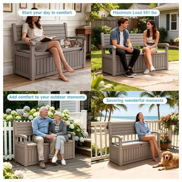 90 Gal. Black Resin Outdoor Storage Bench with Waterproof, Large Entryway Large Lockable Capacity Deck Box