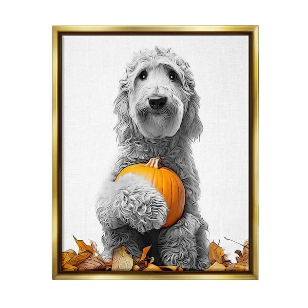 Stupell Industries Dog and Autumn Leaves by Annalisa Latella 1-Piece Floater Frame Graphic Print Animal Poster Art Print 21 in. x 17 in.