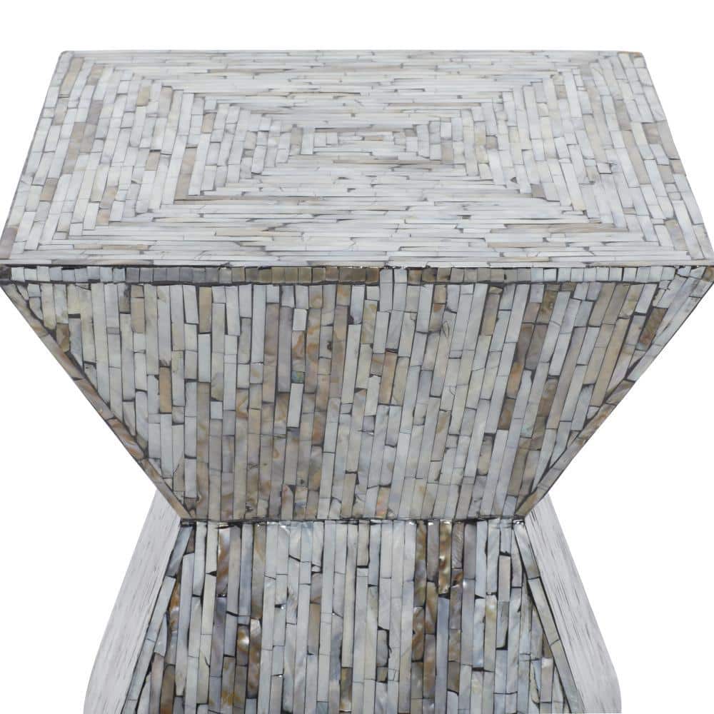 Handcrafted Shell Inlay Wooden Accent Table - Black and Gray