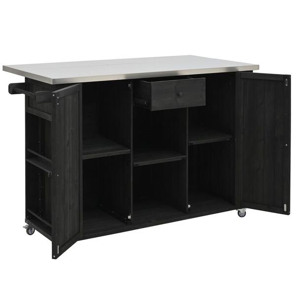 Black Fir Wood Outdoor Bar, Kitchen Island with Ample Storage Space, Towel and Spice Racks and a Bottle Opener