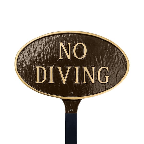 Montague Metal Products No Diving Standard Oval Statement Plaque with Lawn Stake - Oil Rubbed/Gold