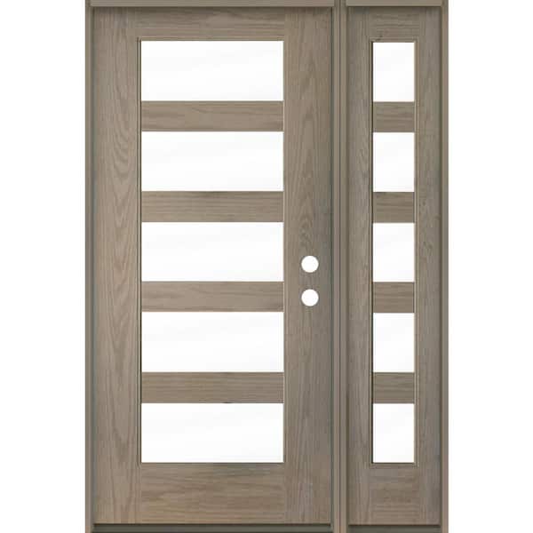 Krosswood Doors ASCEND Modern 50 in. x 80 in. 5-Lite Left-Hand/Inswing Clear Glass Oiled Leather Stain Fiberglass Prehung Front Door/RSL