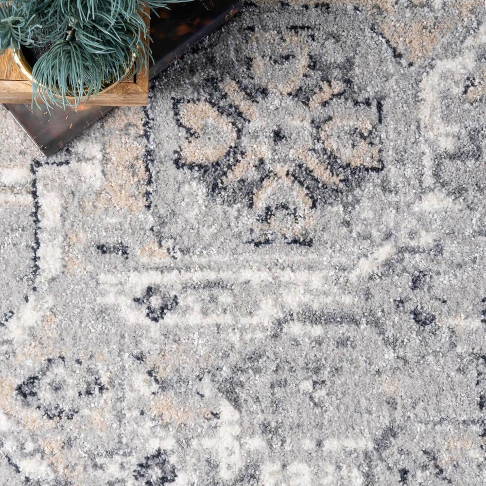 Gena Light Gray 9' x 12' Synthetic Medallion Area Rug