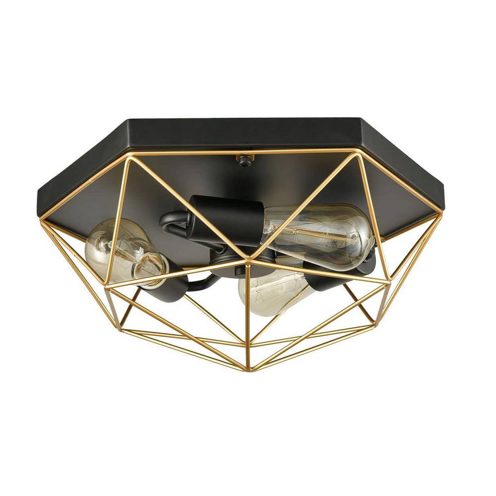 Modern Black and Brass Geometric Flush Mount Ceiling Light