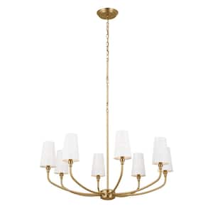 Adeena 36.5 in. 8-Light Brushed Natural Brass Traditional Shaded Circle Chandelier for Dining Room