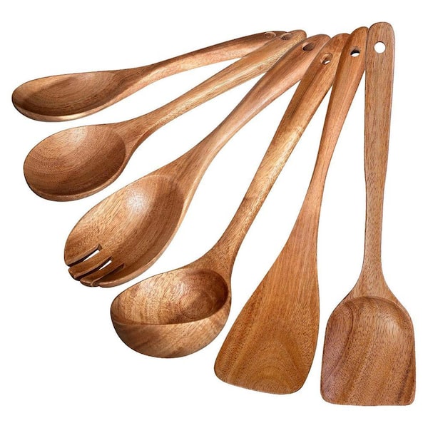Natural Finish Solid Wood Heat-Resistant Non-Stick Kitchen Utensil Set Eco-Friendly Cooking Tools 6-Piece